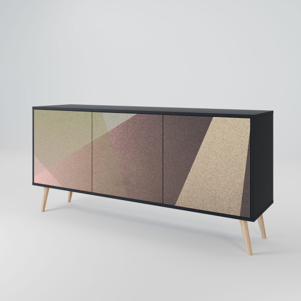 BEIGE GEOMETRY Komoda 3 drzwi Czarna-Bukowa skośna