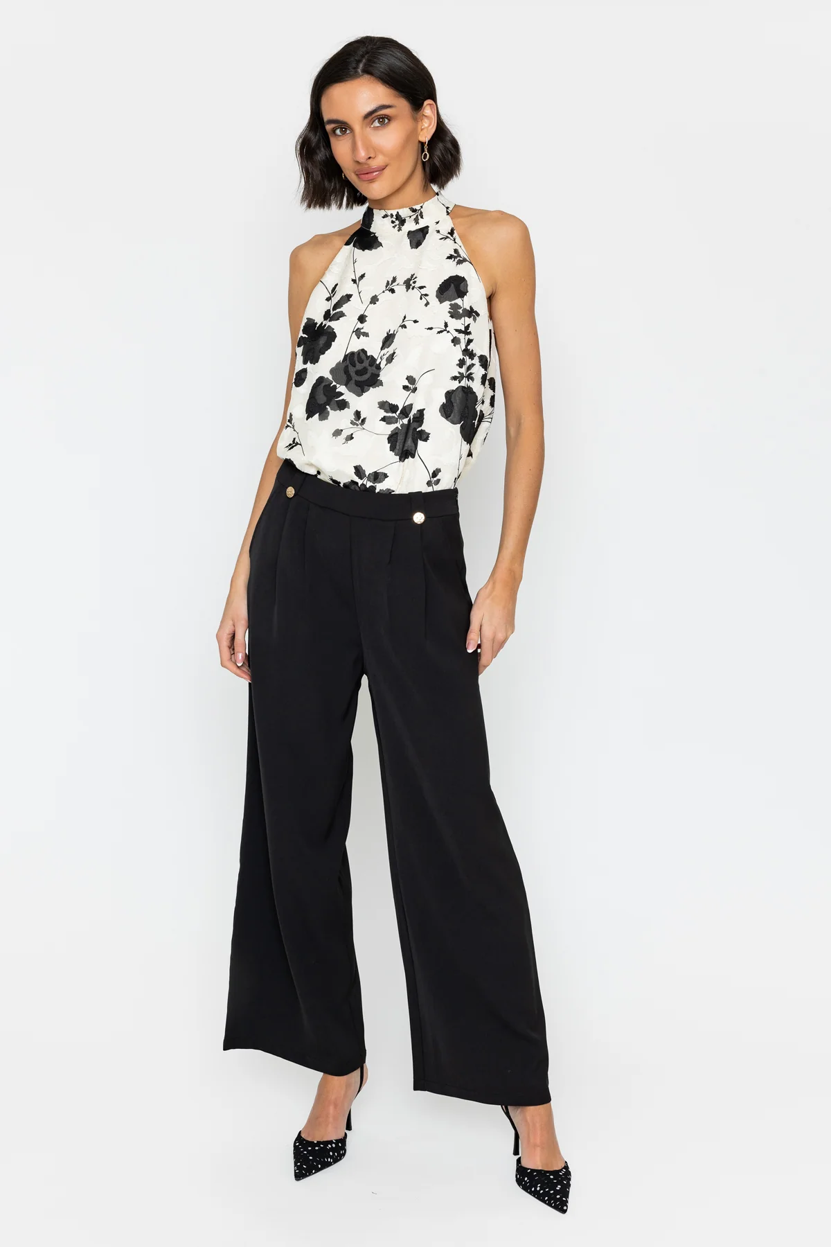 Cream High Neck Floral Print Top