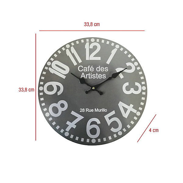 Horloge Murale Horloges Modernes Gris Rond Mdf Hall 33,8x33,8x4