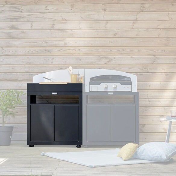 Meuble de cuisine extérieure avec tablette en acier noir - Le Marquier