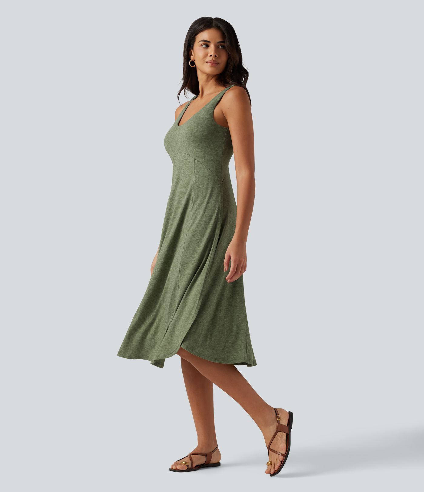 Robe midi fluide à encolure en U, dos nu et fendue