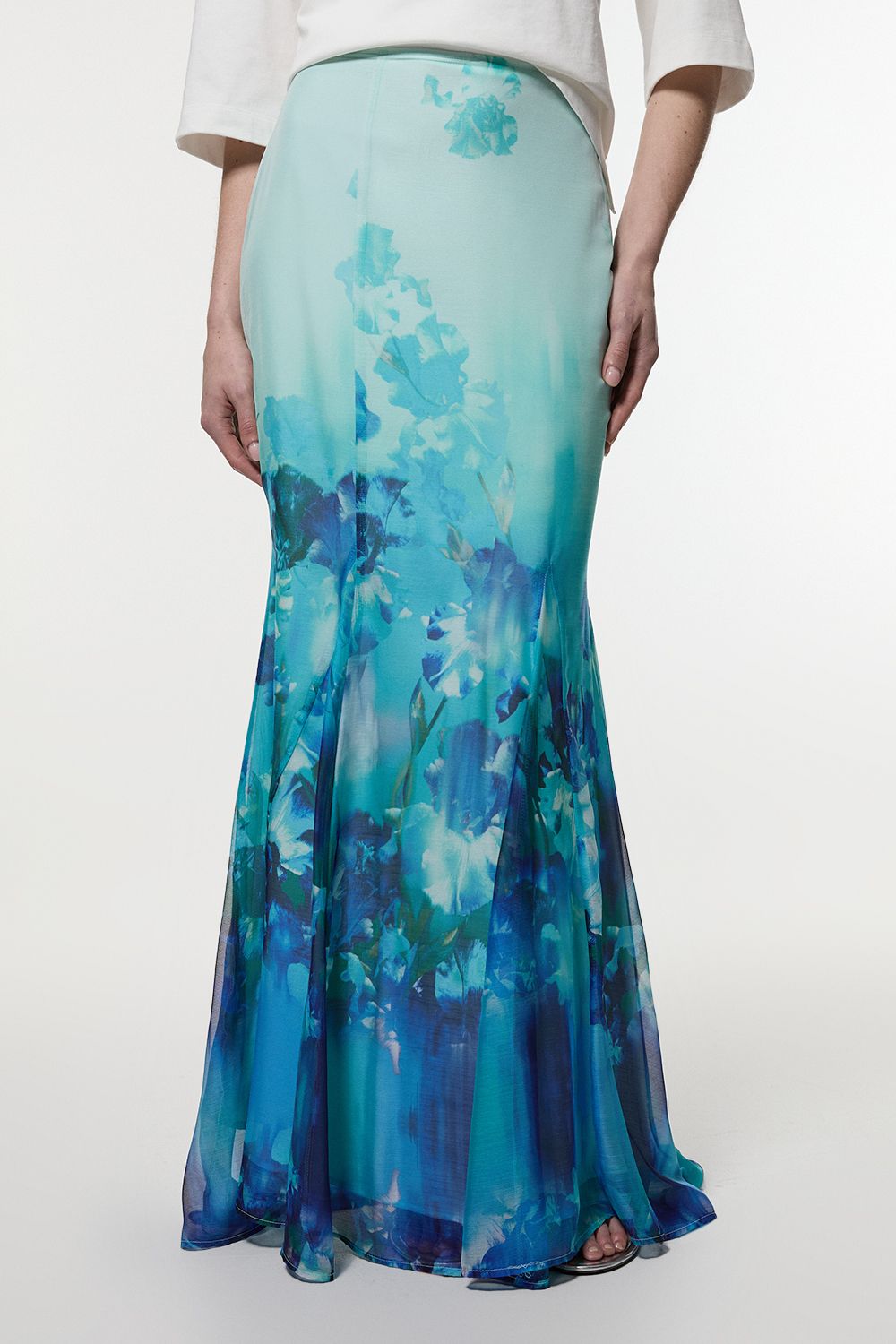 KarenMillen Ombre Floral Woven Crinkle Maxi Skirt