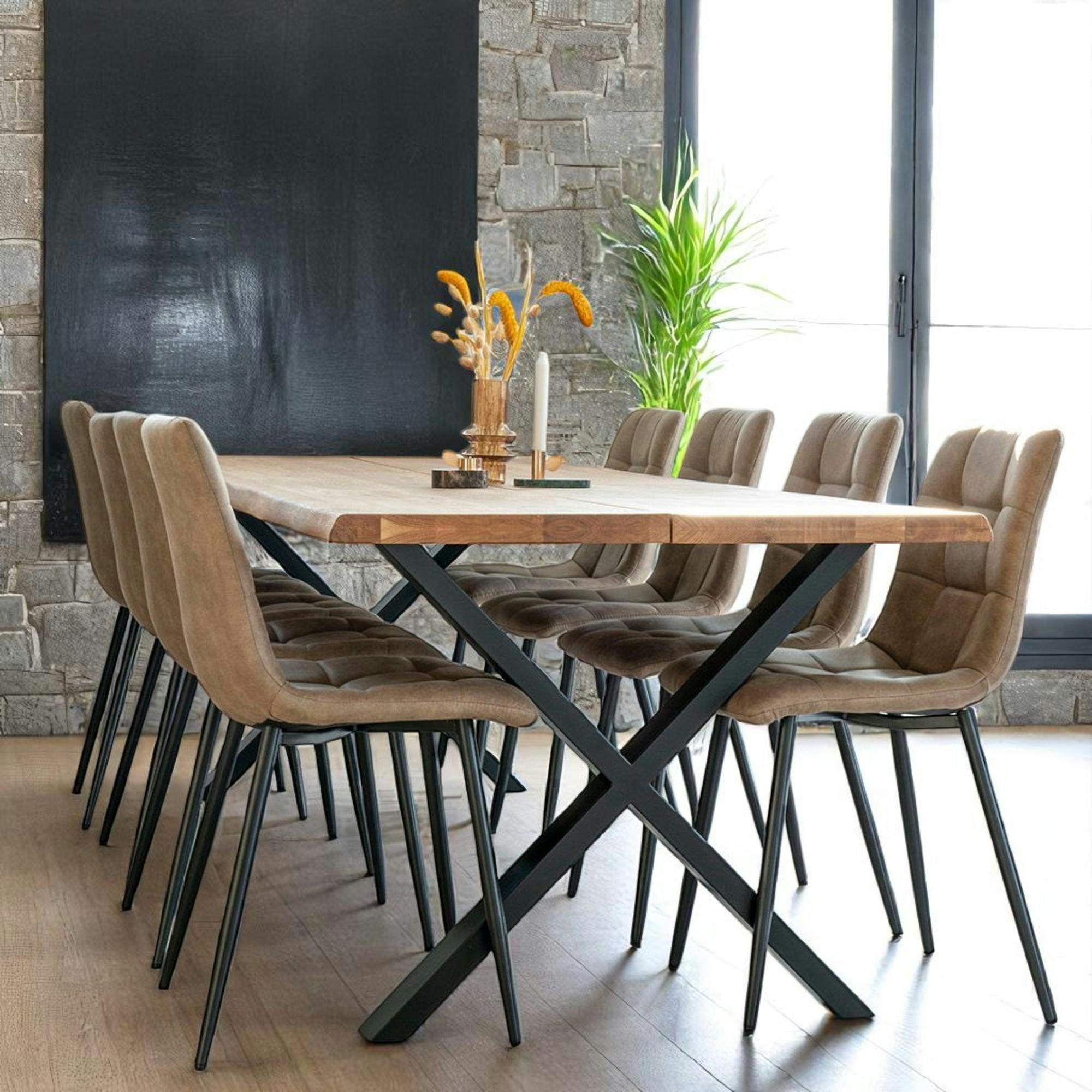 Table à rallonge en bois de chêne clair avec bordures naturelles 240 cm SAVONE
