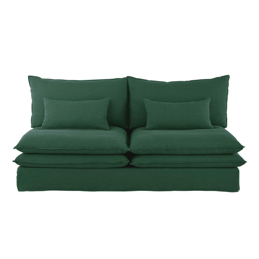 Pompei - Chauffeuse pour canapé modulable 2 places en lin froissé vert