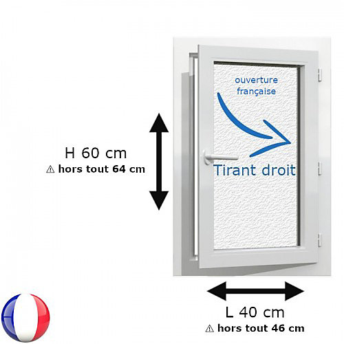 Fenêtre PVC 1 vantail H 60 x L 40 cm OF verre brouillé pour pose en neuf - tirant droit