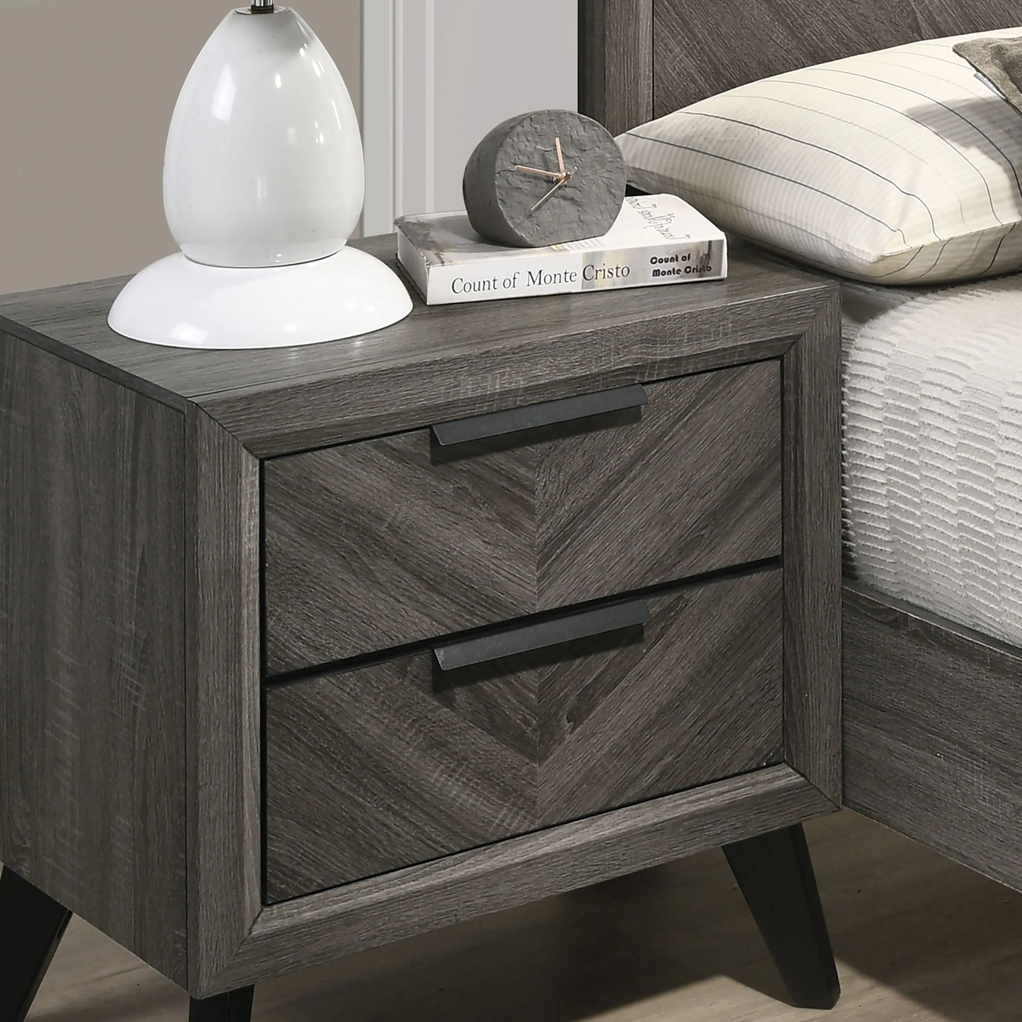 Ovex Contemporary Grey Solid Wood 2-Drawer Nightstand by Furniture of America