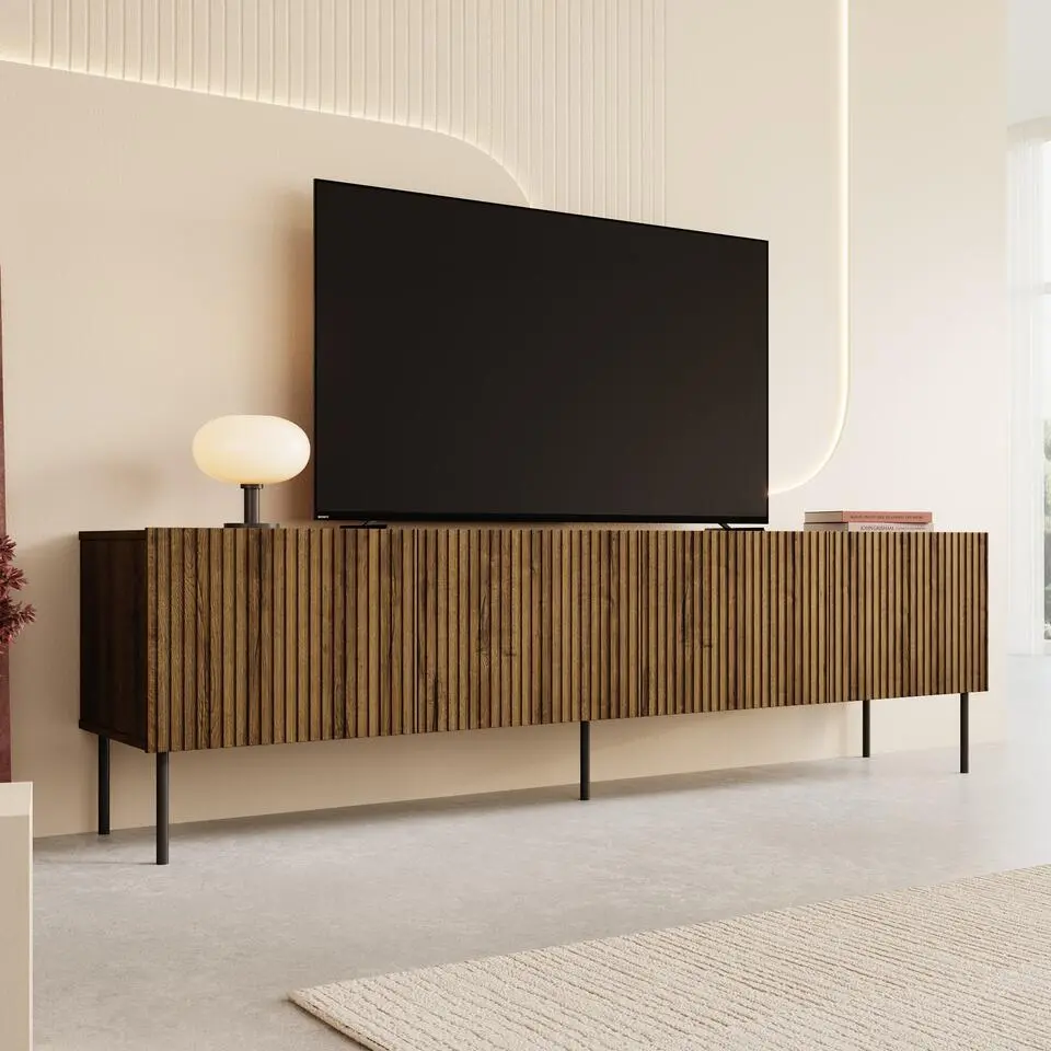 Meubella - TV-Meubel Tartagal - Donkerbruin eiken - 200 cm