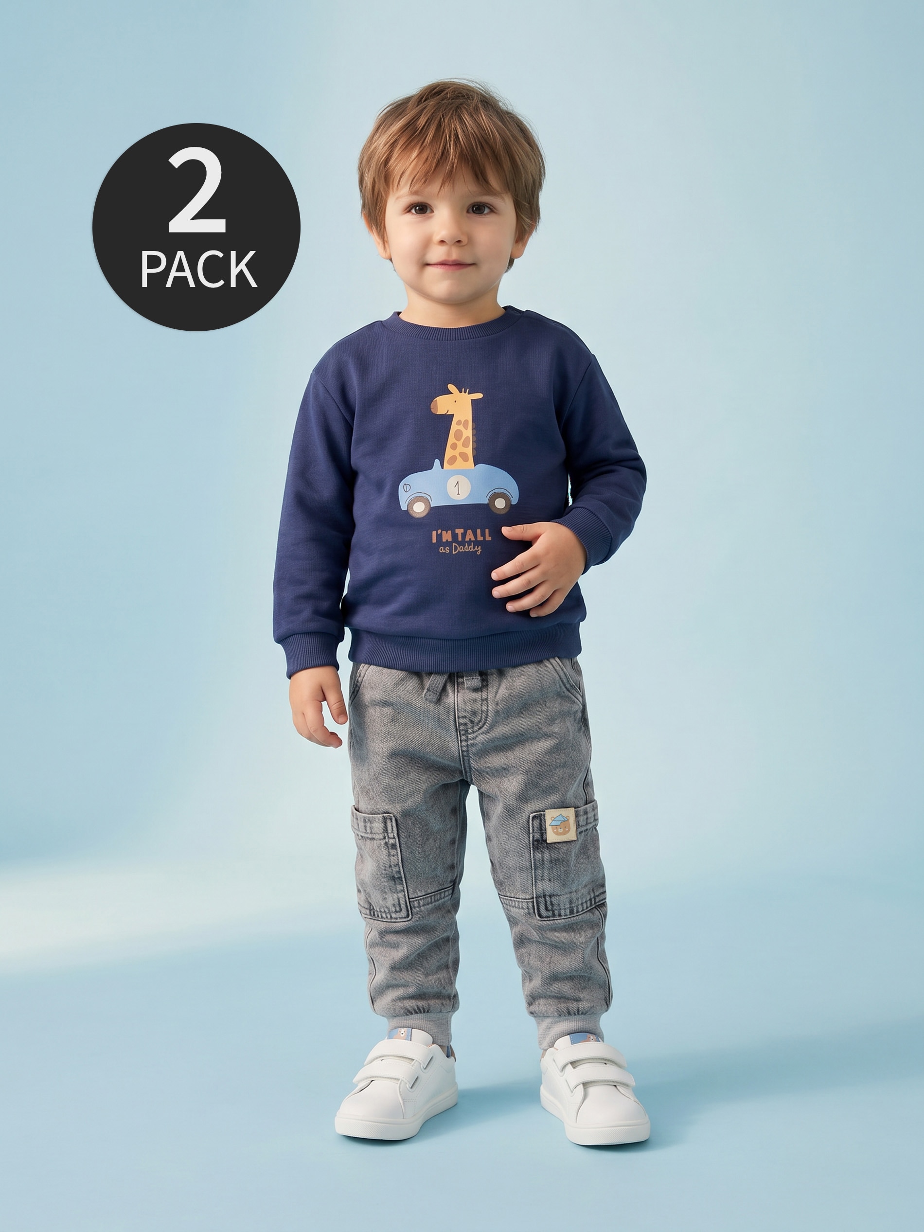 Bawełniane bluzy crewneck z nadrukiem 2 pack