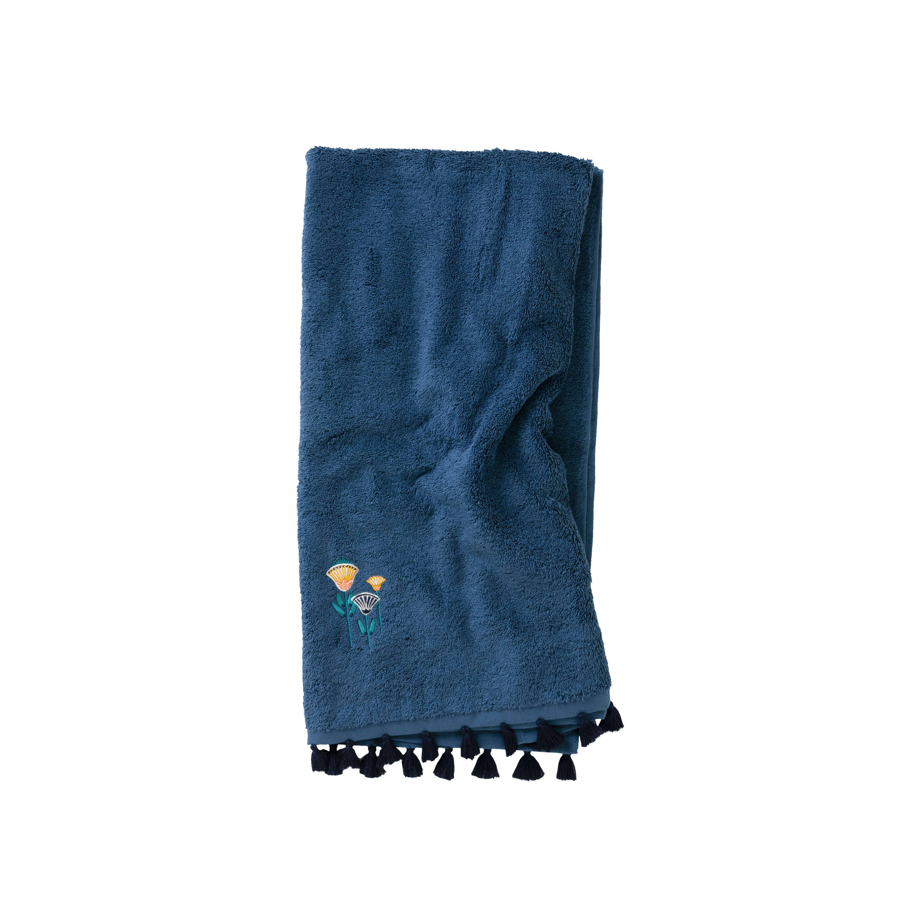 PAPYRUS - Drap de bain coton d'Egypte bouclette brodé bleu 90 x 150 cm