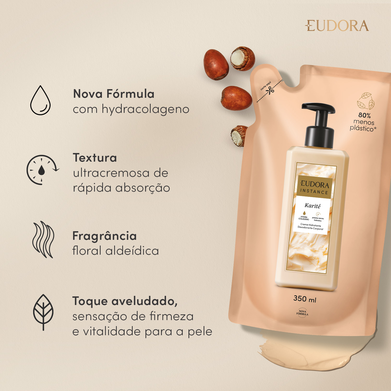 Refil Creme Hidratante Desodorante Corporal Instance Karité 350ml