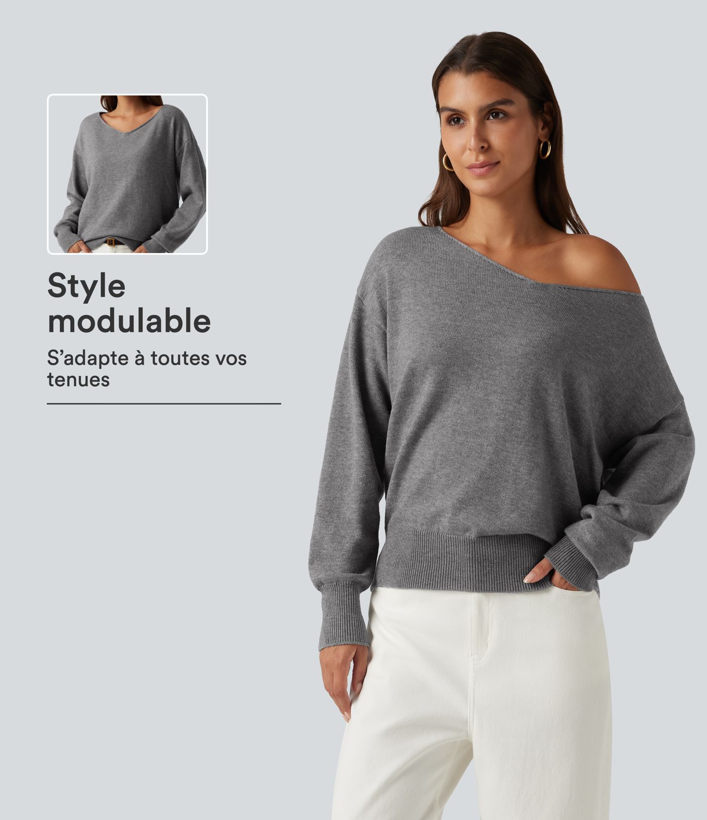 Pull de bureau asymétrique une épaule à manches longues