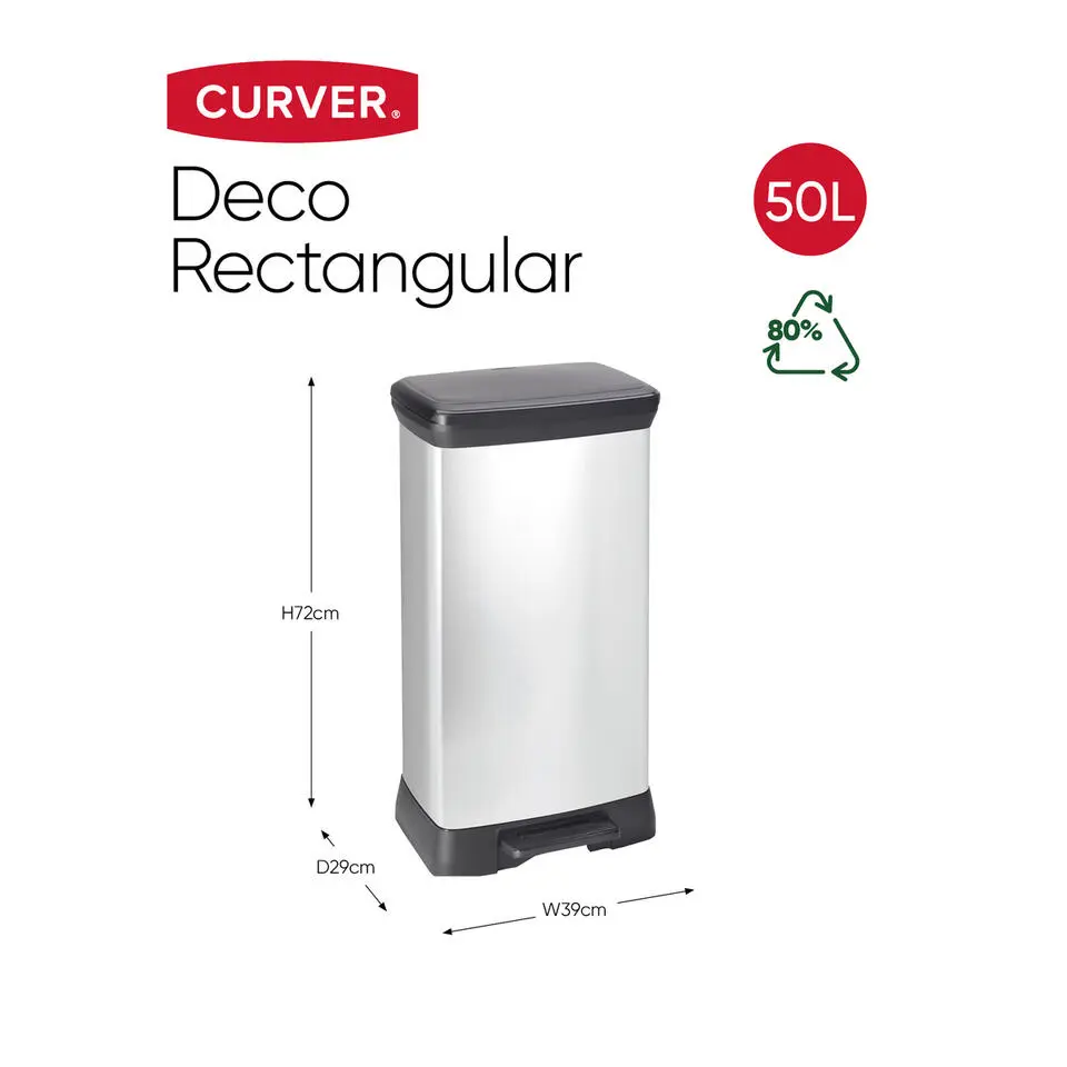 Curver Decobin Prullenbak- 50L - 39x29x72 cm - Zilver Metallic