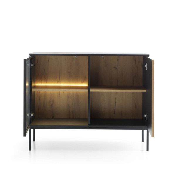Komoda ryflowana z oświetleniem LED SENTINO 104 cm Czarna