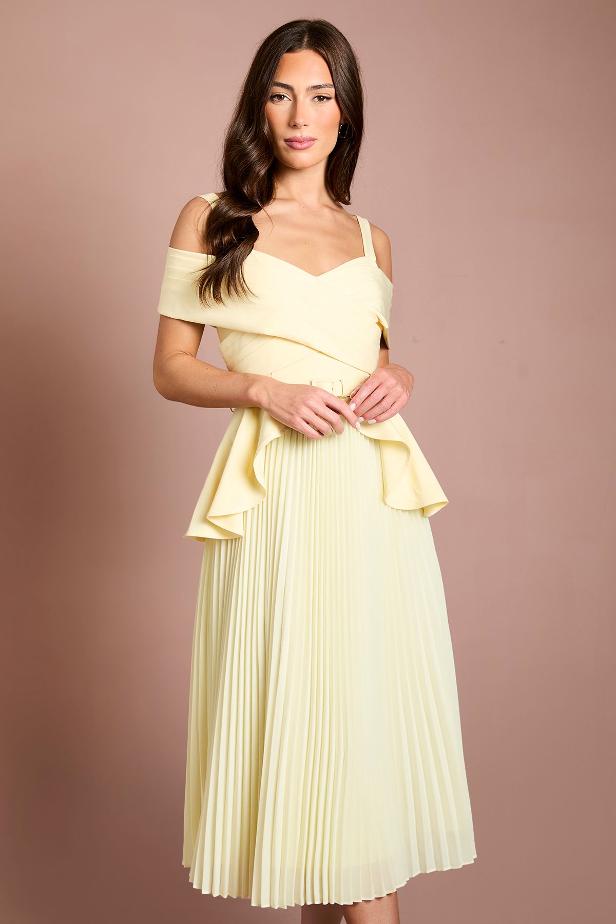 Coast Bardot Pleated Crepe Midi Dress