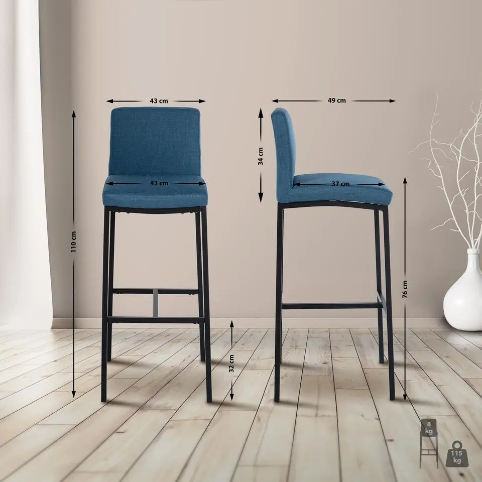 CLP Barkruk Freeport zwart Frame - Stof - blauw