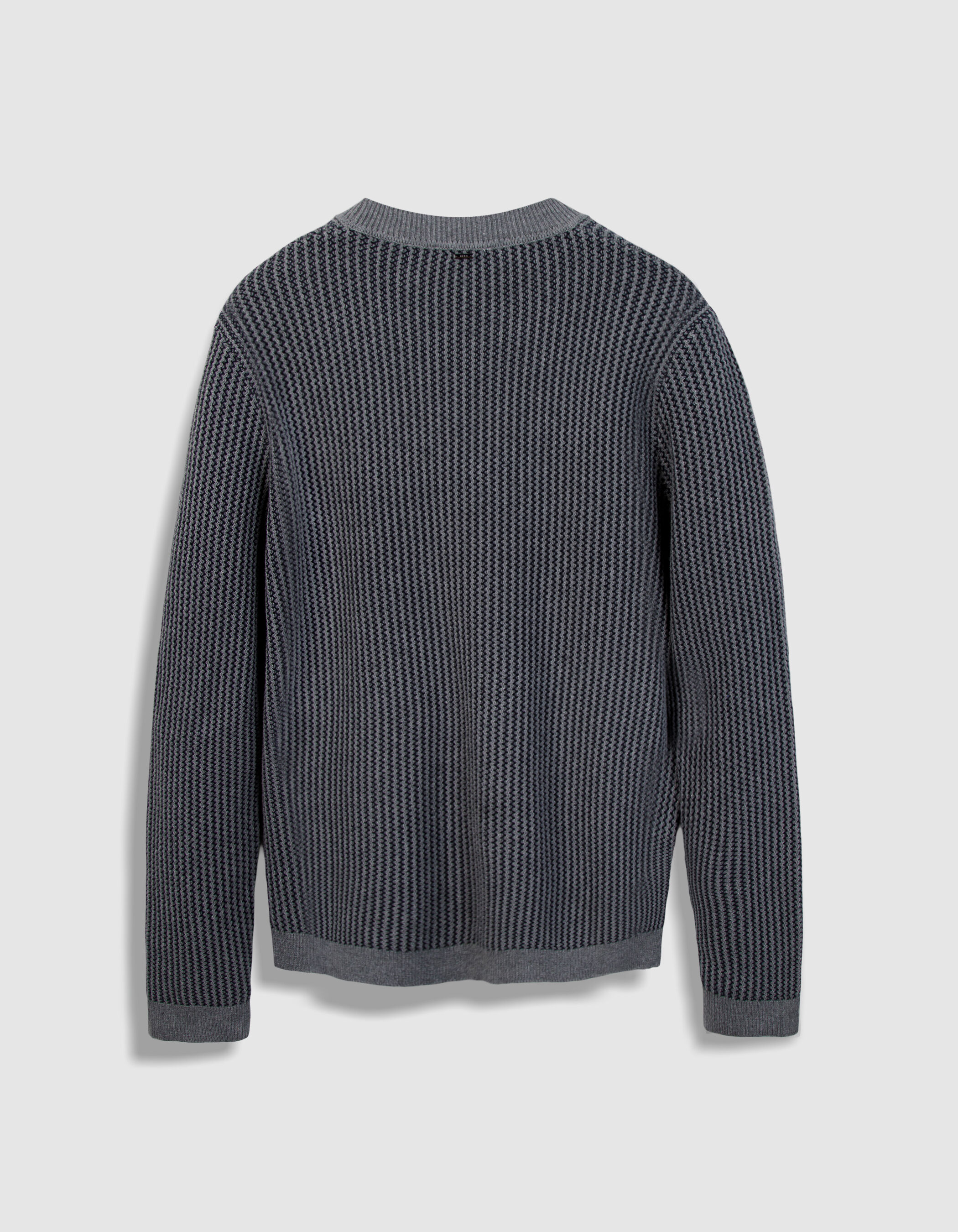 Pull bleu tricot côtelé jacquard Homme