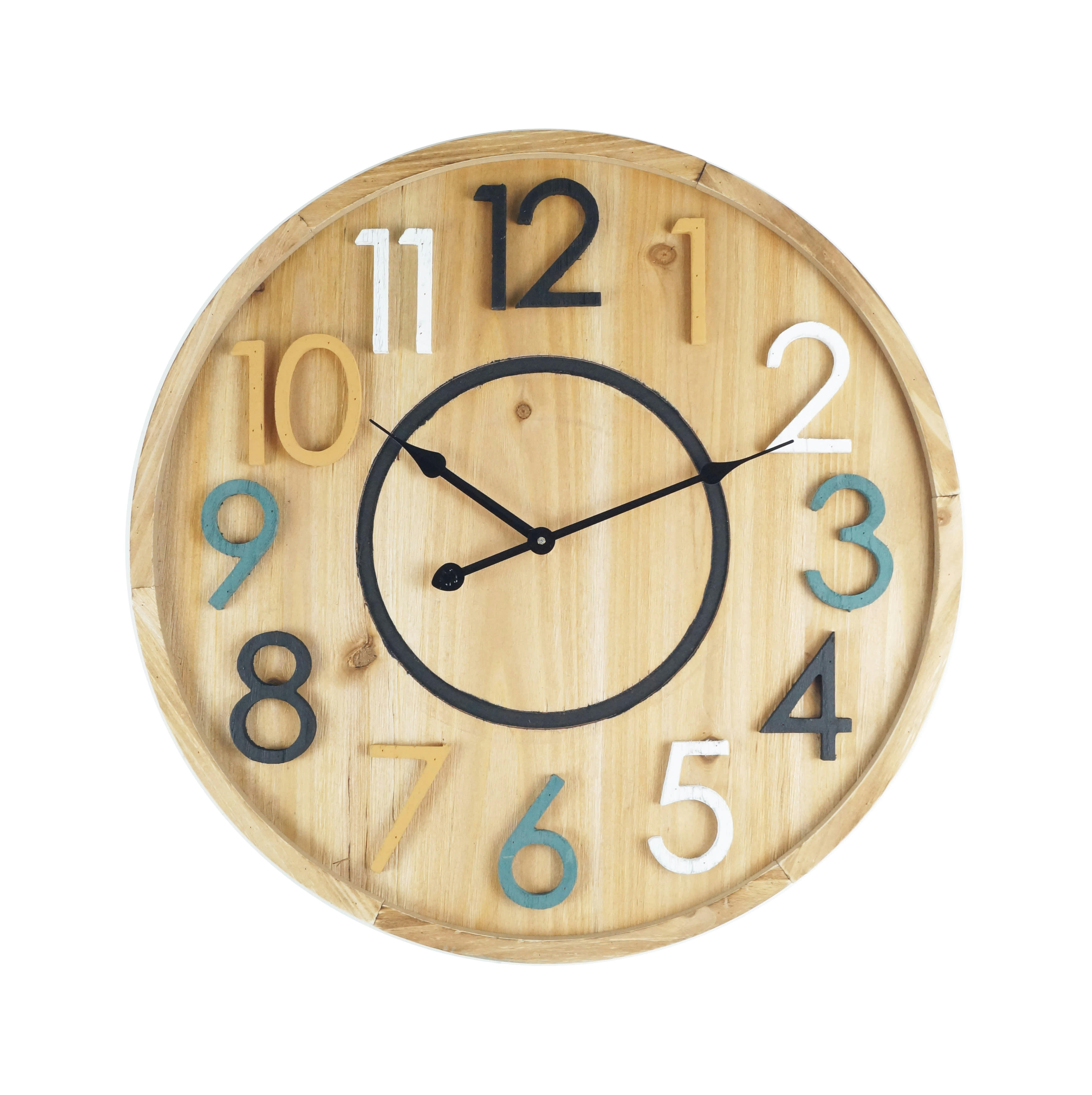 - Horloge murale ronde effet bois brun et coloré ø 50 cm