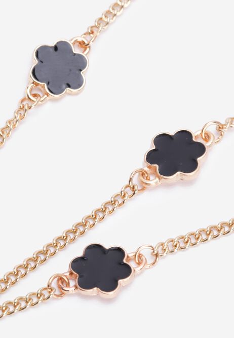 Womens Gold Black Flower Pave Y Necklace