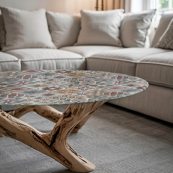 Dessus de table en verre trempé Wallfluent fi70 cm Motif mosaïque avec ornements