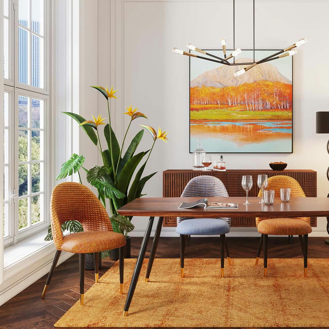 HUDSON - Chaise en tissu orange et acier