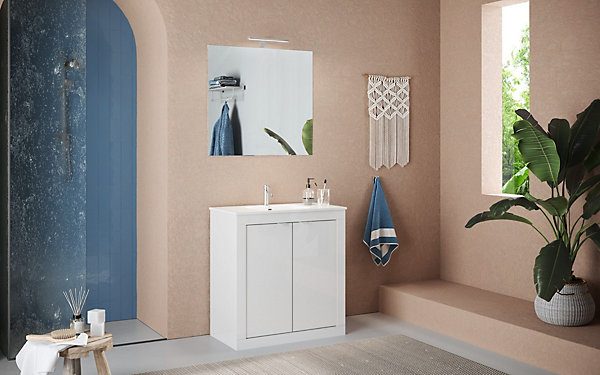 Meuble salle de bain   vasque Pratiko / BASIC 2.0 blanc laqué brillant 82x86x47 cm