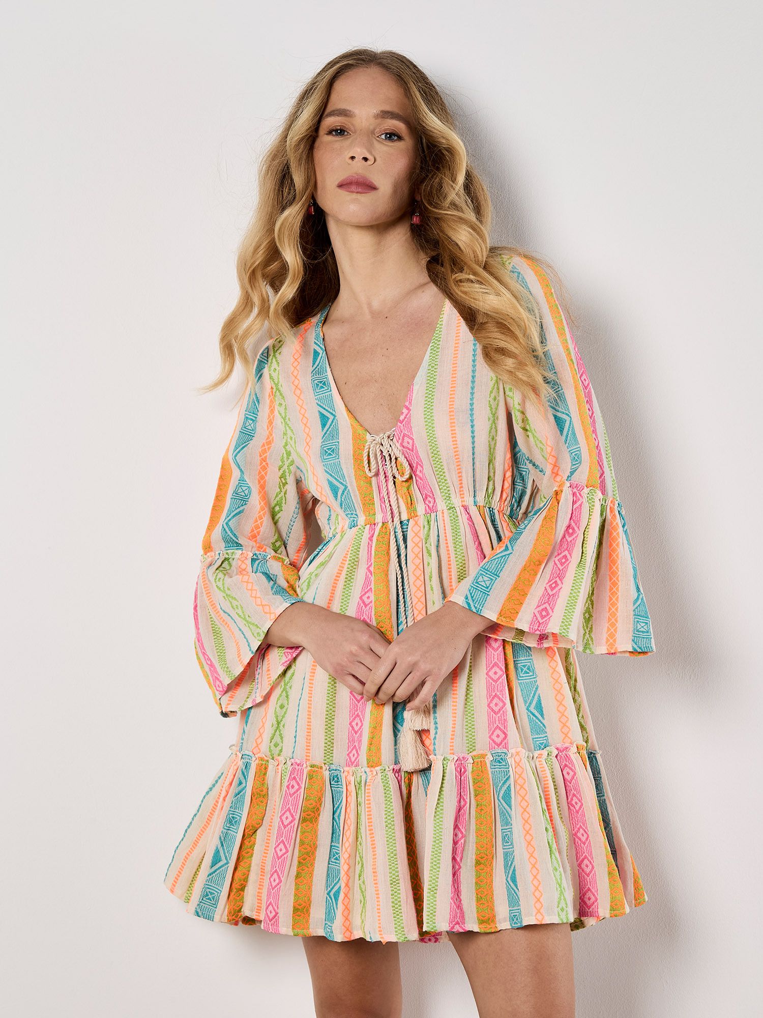 Apricot Colourful Pattern Woven Mini Dress