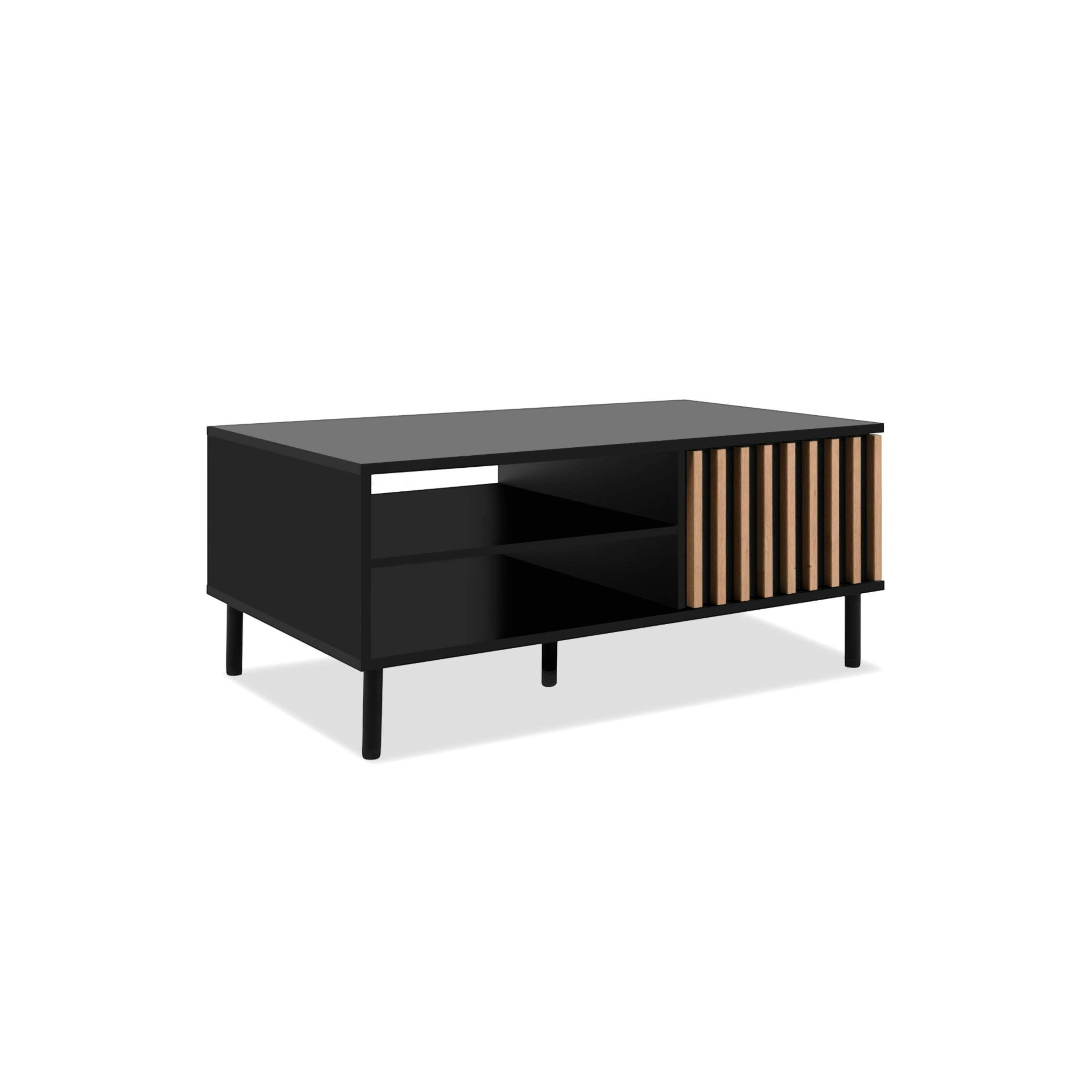 Table basse noire décor bois avec rangement NOREN