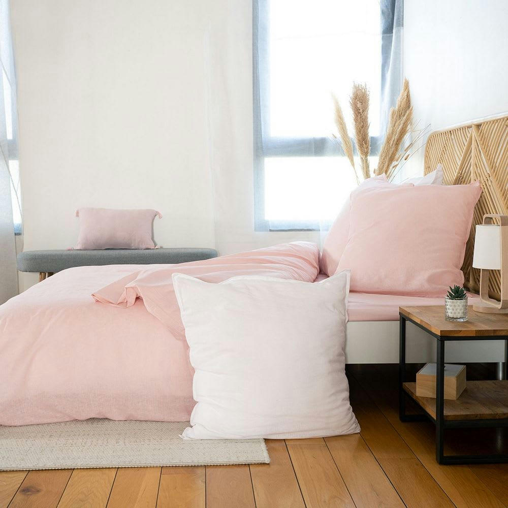 - Parure de lit 2 places lin métis lavé rose 220x240 cm