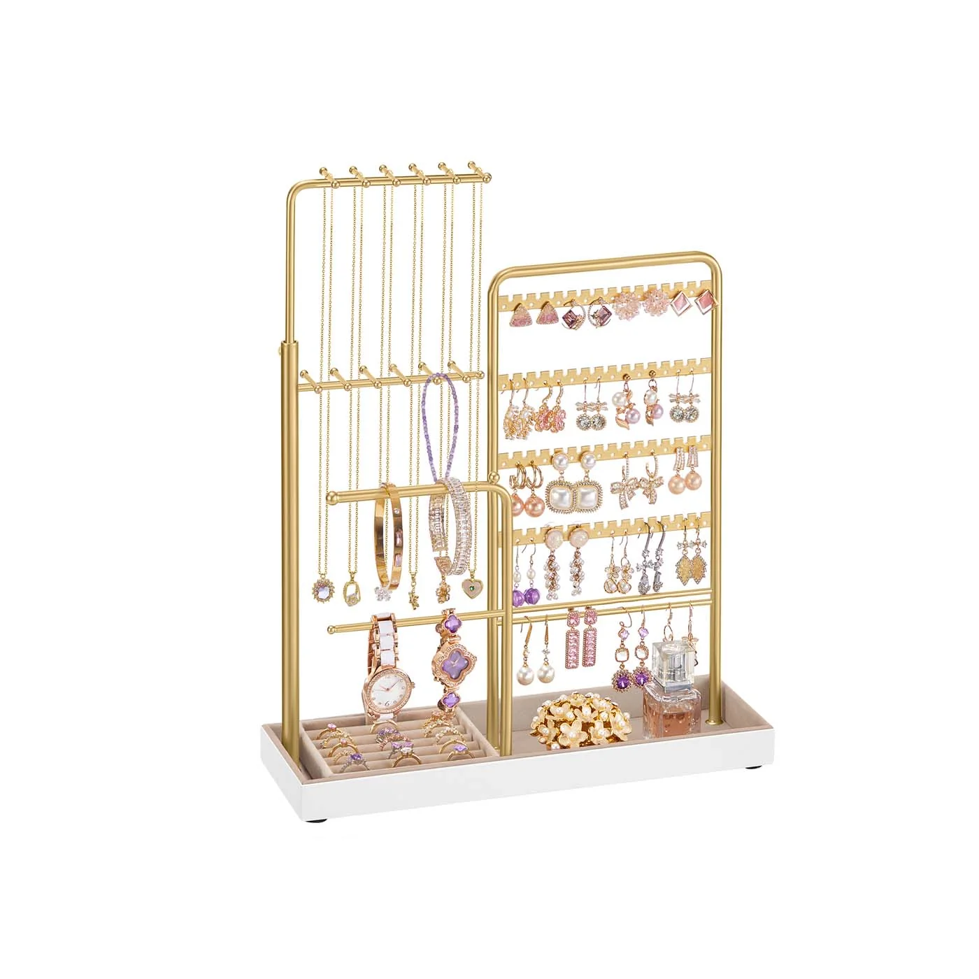 Présentoir à bijoux en métal et velours avec hauteur réglable