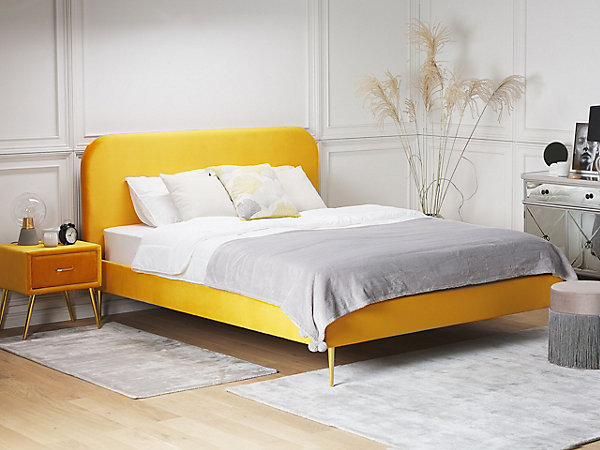 Lit avec sommier Velours FLAYAT 160 x 200 cm Jaune