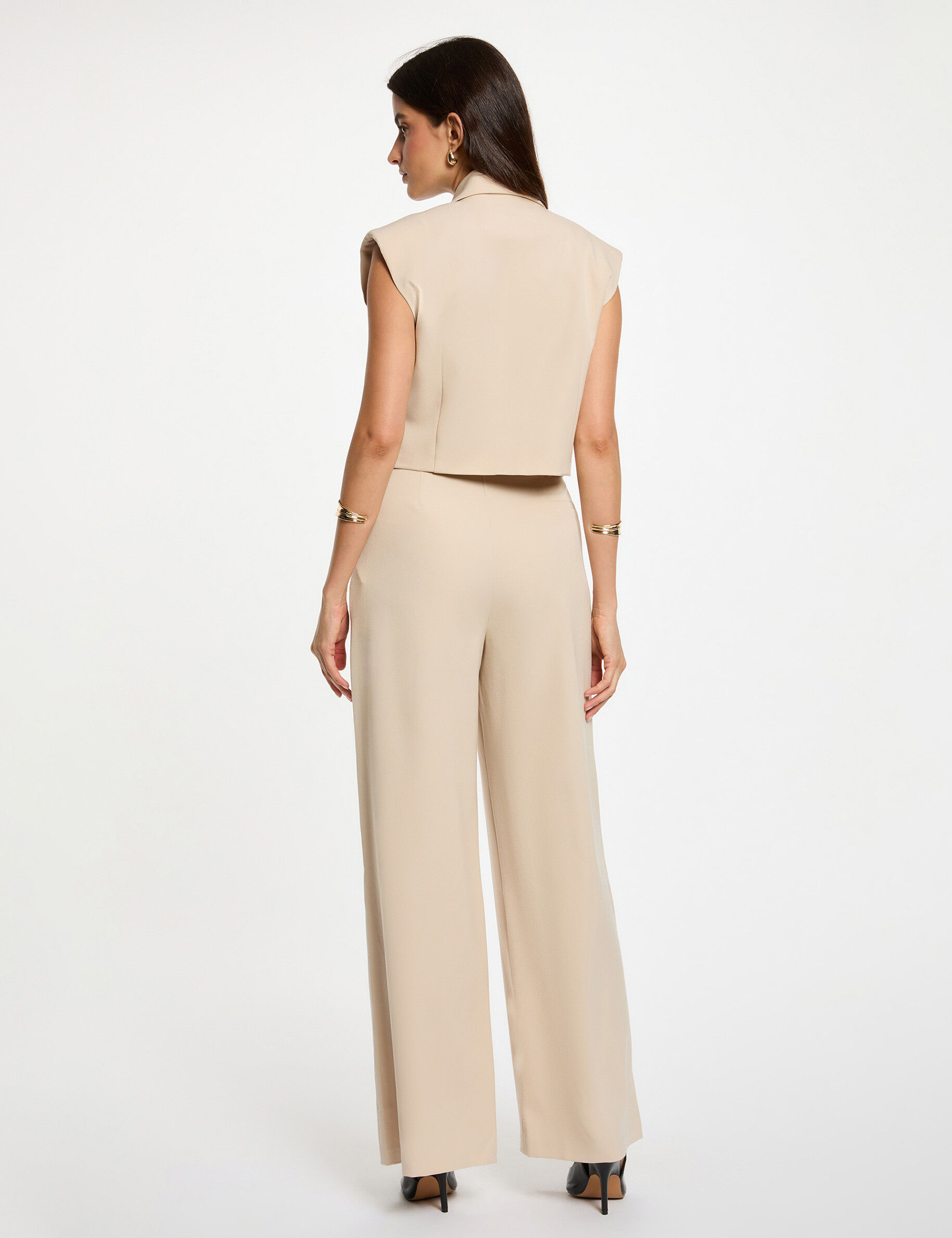 Cropped Sleeveless Jacket Beige Women