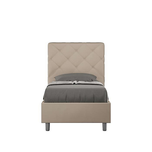 Lit rembourré en simili cuir gris tourterelle Priya sans sommier 80x200