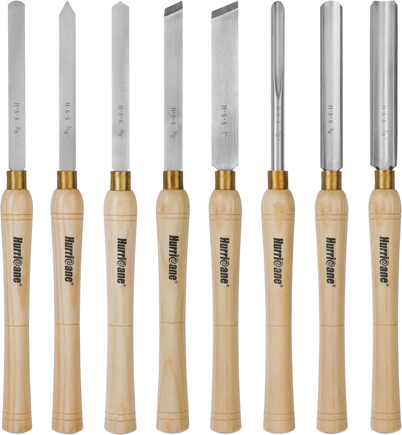 HURRICANE 8pc Wood Lathe Chisel Set, M2 HSS Wood Turning Tools with 10 Solid Hardwood Handles, Lathe Tool Kit for Beginners and DIY Hobbyists, Includes Protective Wooden Box