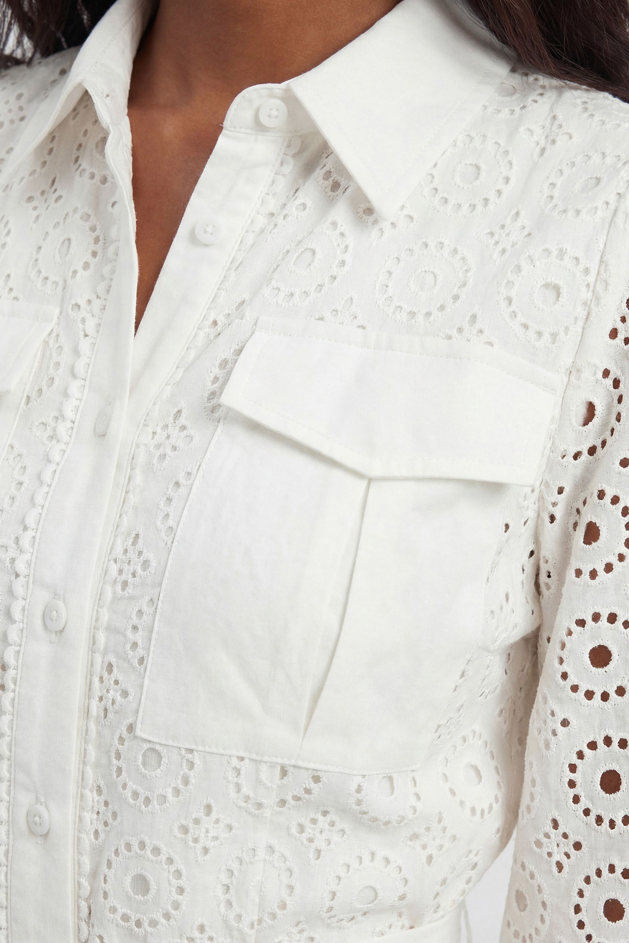 KarenMillen Petite Cotton Broderie Belted Shirt Dress