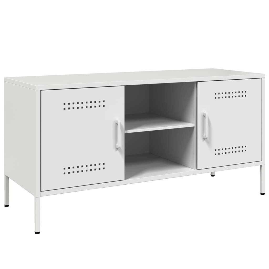 Szafka Pod Telewizor Półka Stolik RTV Biały Stal 100.5x39x50.5 cm