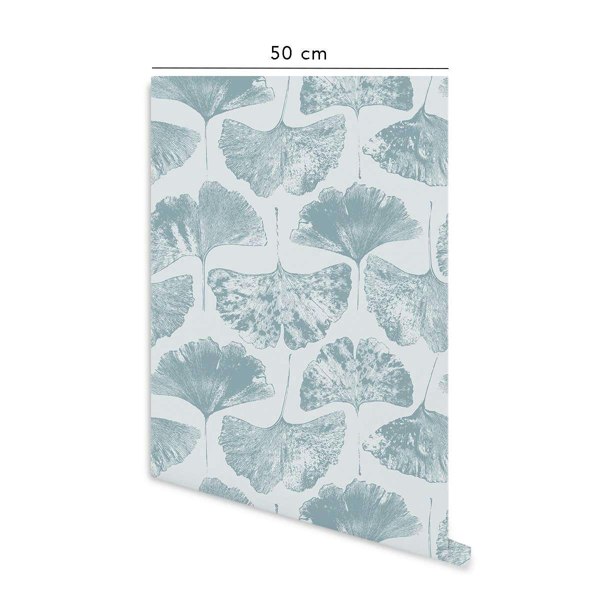 GINGKOLEAF - Papier peint vinyle adhésif feuille de gingko bleu 50x300 cm