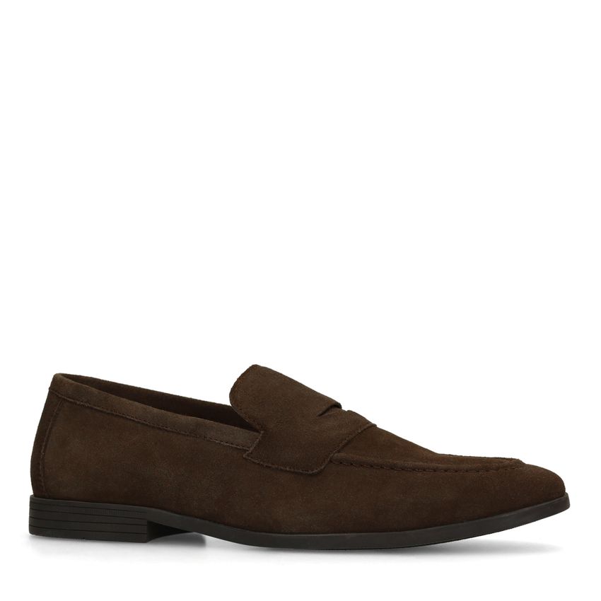 Manfield Donkerbruine suède loafers