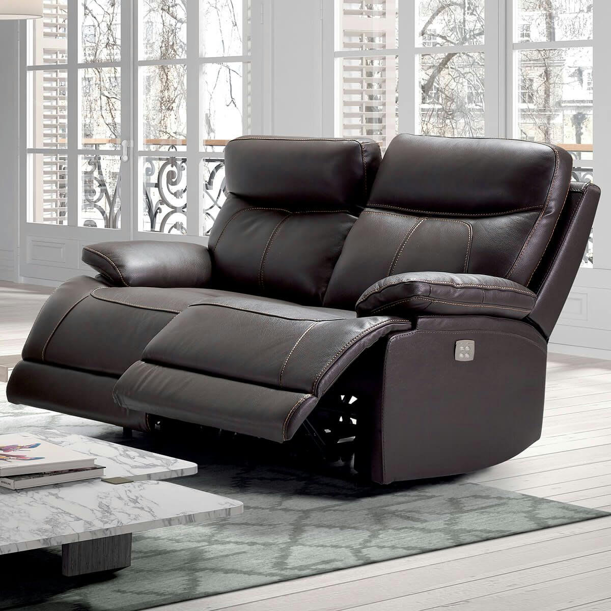 CORDOUE - Canapé  relax electrique 2 places cuir marron