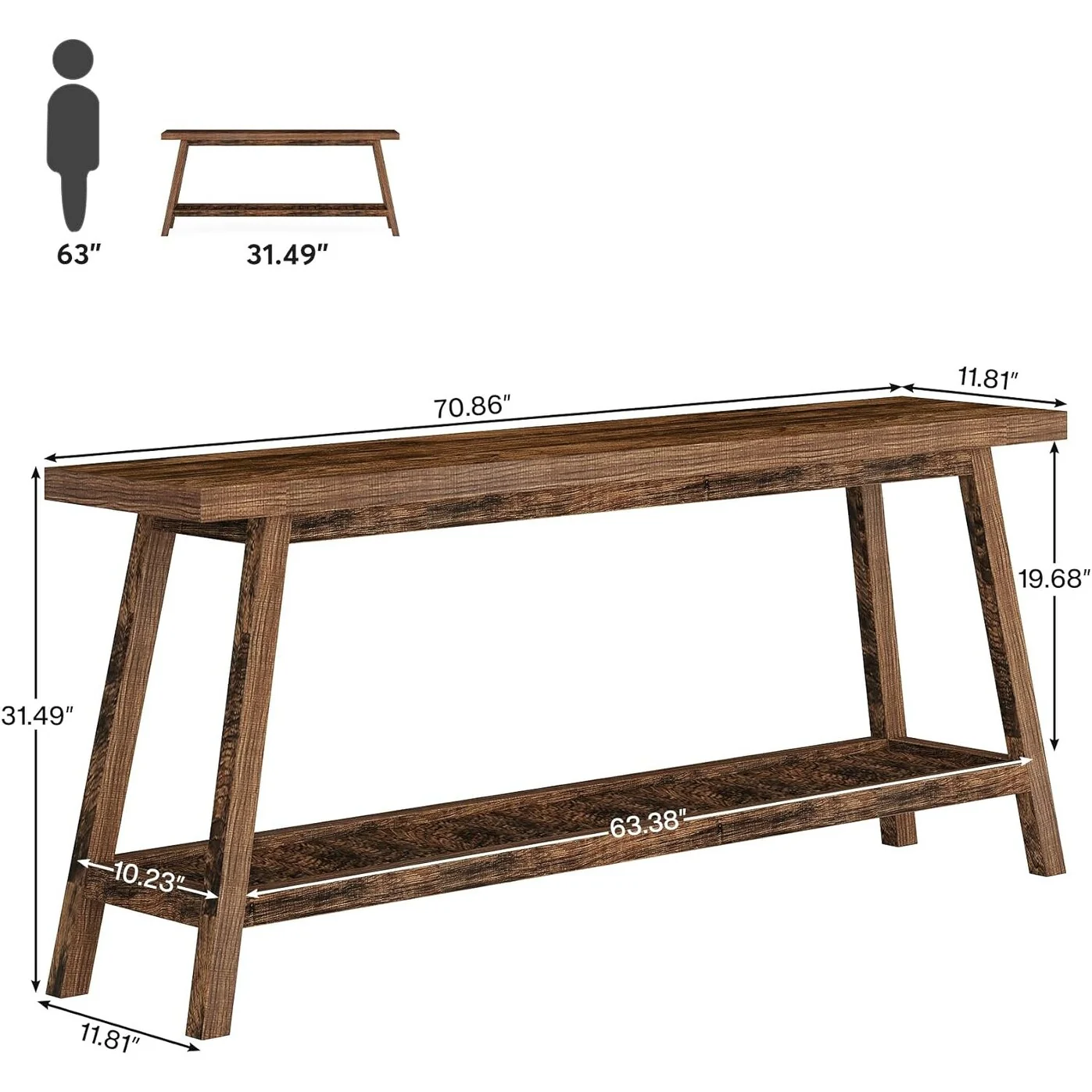 70.9 Inches Farmhouse Console Entryway Table 2 Tiers Narrow Long Behind Couch Sofa Table