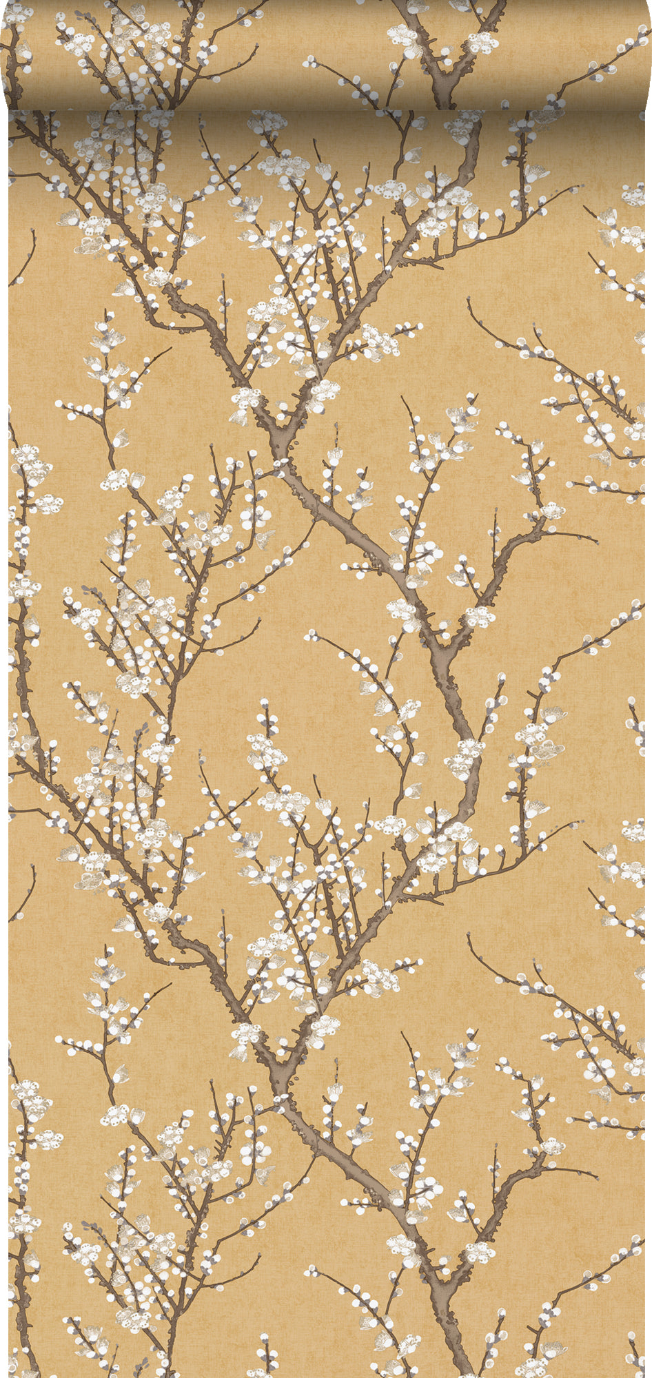 Sanders & Sanders behang bloesemtak okergeel en wit - 53 cm x 10 m - 640176