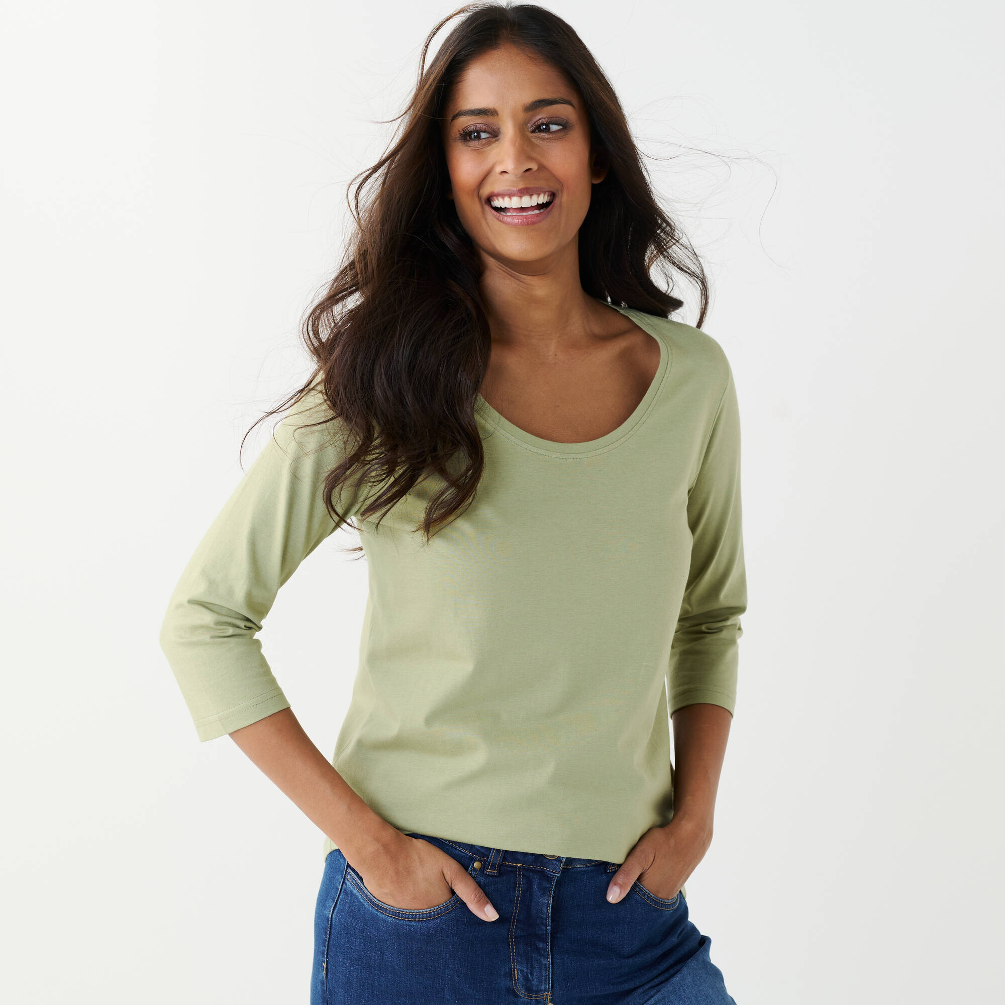 T-shirt manches 3/4 uni, coton