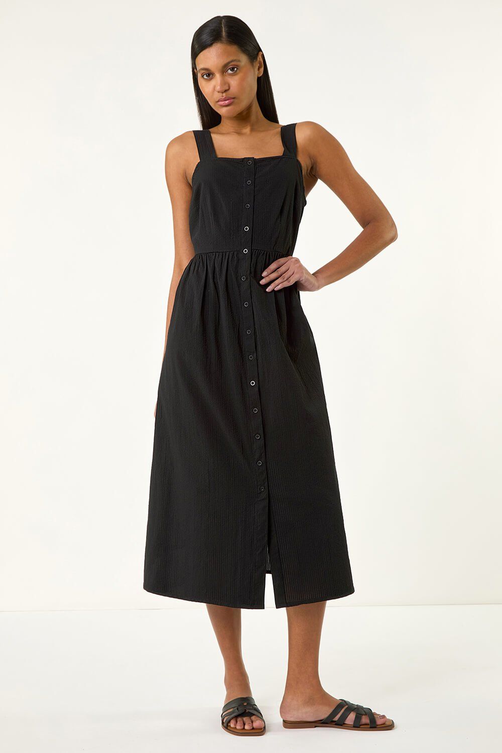 Roman Seersucker Button Midi Sundress