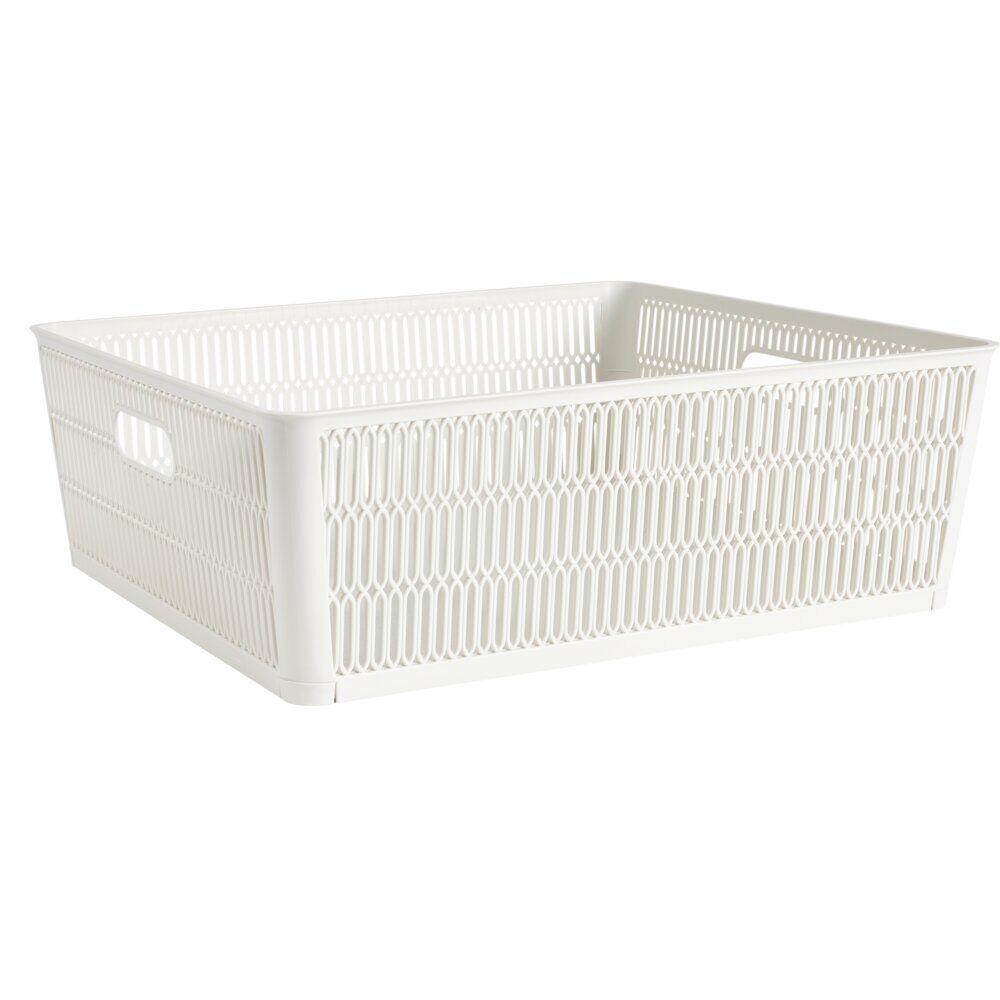 Panière de rangement 12L ajourée empilable plastique blanc 38x33xH13cm