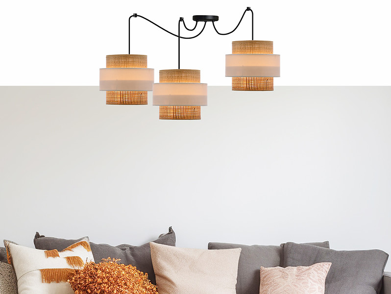 Lampa wisząca Rattan 3-punktowa metalowa czarna