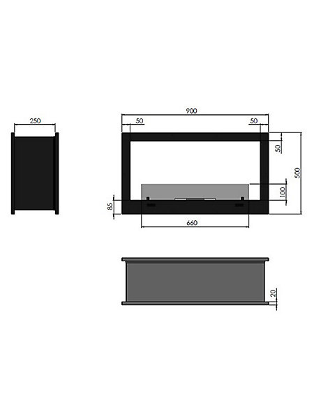 2SIDE - Biocheminée double face Cheminée bioéthanol encastrable 90 cm - Brûleur linéaire 50cm / Capacité 1L - 20 kg