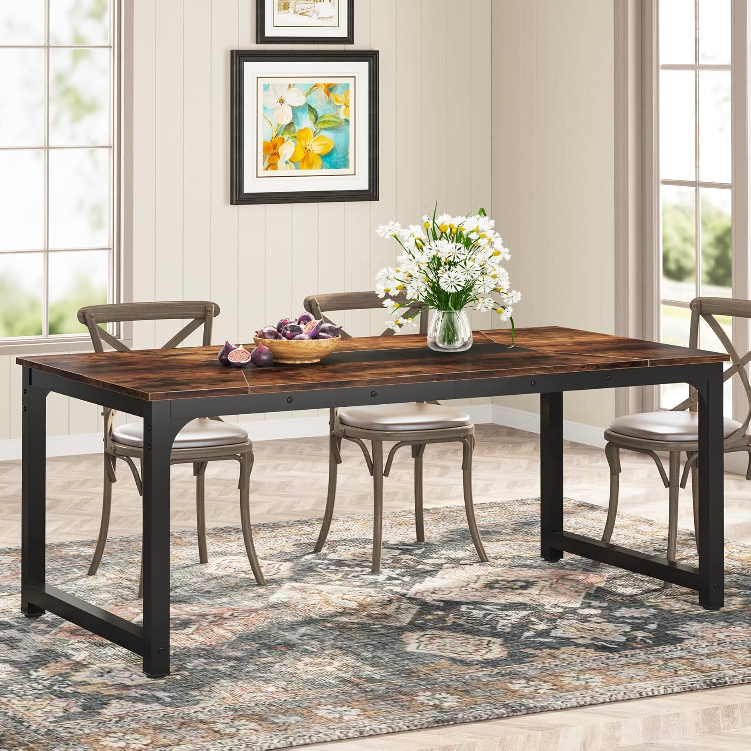 LITTLE TREE 78.7 Inch X-Large Dining Table Rectangular Kitchen Furniture for 6 to 8 People, Brown