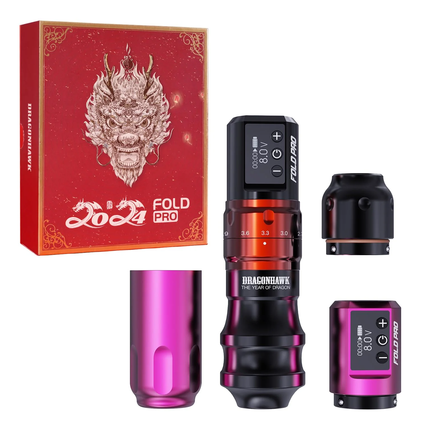 Mast Tattoo Gun Pen Machine, Fold Pro Cordless Year of Dragon Edition Tattoo Machine Gift, Power Motor by Mcore-C3