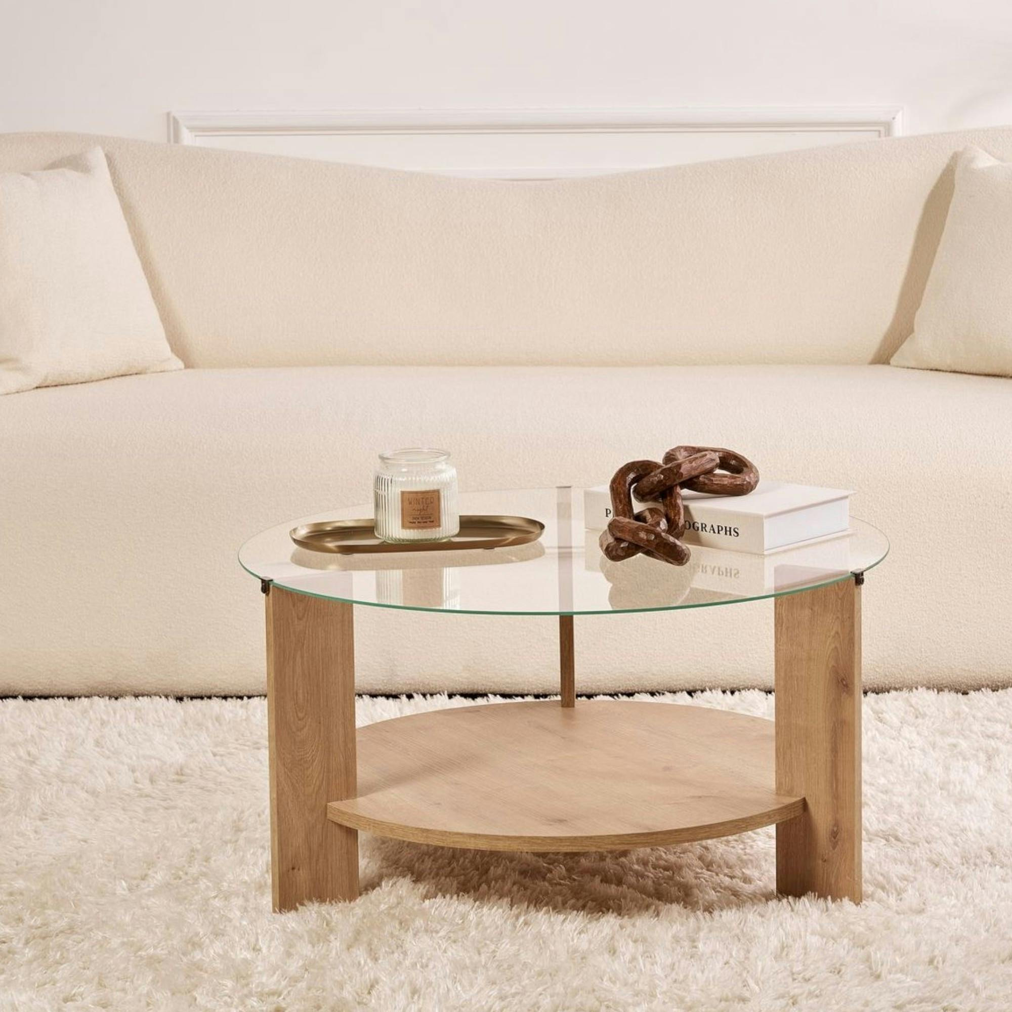 Table basse verre double plateau - effet chêne SALTA