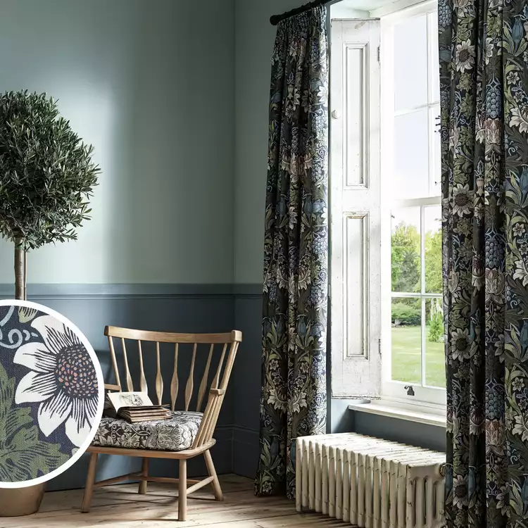 Habitat x Morris & Co. Sunflower Curtains - Navy - 117x137cm