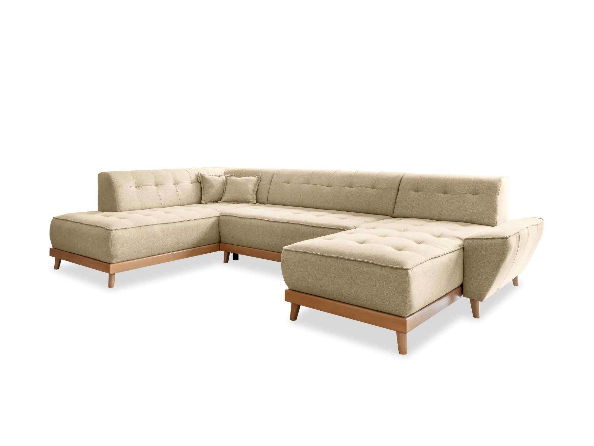 DAISY - Canapé panoramique 7 places angle gauche en tissu beige